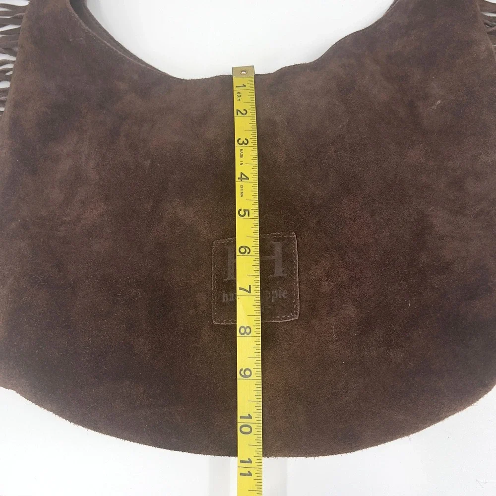 Haute Hippie Suede Fringe Hobo Shoulder Bag Brown Slouchy Boho Western Cowgirl